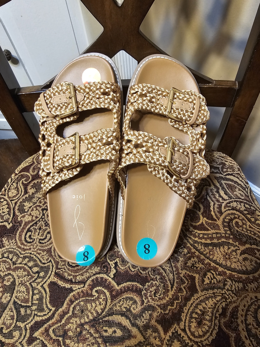 Joie Woven Strap Slide Sandals in Tan